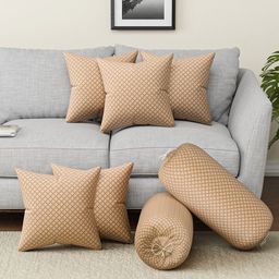 RUBOXA Gold-Toned Set of 7 Ethnic Motifs Round Cushion Covers-108