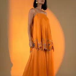 AMROOD Floral Embroidered Shoulder Straps Satin Top with Palazzo-image-15