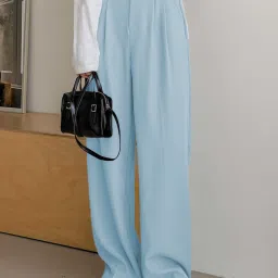 Women Regular Fit Light Blue Viscose Rayon Trousers-image-4