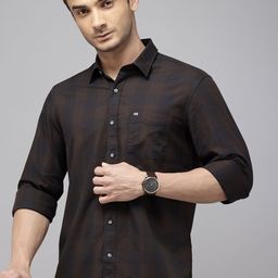Arrow Sport Manhattan Slim Fit Checked Cutaway Collar Pure Cotton Casual Shirt-picture-30