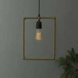 Homesake Beige Rectangle Shape Hemp Rope Lamp - Set of 1 (Bulb not included)-41