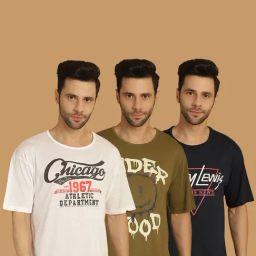 Vimal Jonney Multicolor Regular Fit Printed Crew T-Shirt - Pack of 3-picture-15
