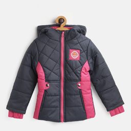 toothless Girls Navy Blue & Pink Colourblocked Hooded Padded Jacket-image-33