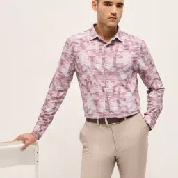 The Bear House Pink Rayon Tailored Fit Printed Formal Shirt-image-99
