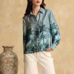 KAZO Green Stripes Relaxed Fit Shirt-image-43