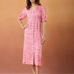 Fabindia Coral Rayon Blend Hand Block Printed Midi Dress-image-93