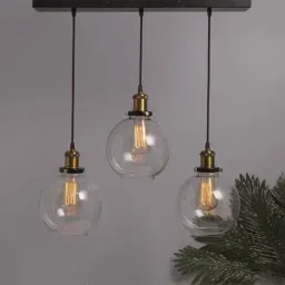 Homesake 3-Lights Linear Cluster Black Metal Modern Glass Globe Pendant Light - Set of 1-11