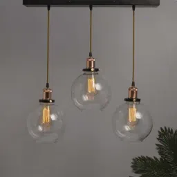 Homesake 3-Lights Linear Cluster Black Metal Modern Glass Globe Pendant Light - Set of 1-8