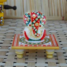 eCraftIndia Lord Ganesha on Kundan Studded Marble Chowki-34