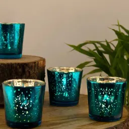 Homesake 'Christmas' Turquoise Glass Candle Holder - Set of 6-image-57