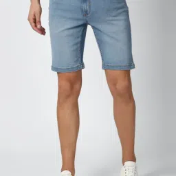 Peter England Blue Cotton Regular Fit Denim Shorts-picture-18