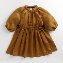 Cherry Crumble by Nitt Hyman Kids Mustard Regular Fit Dress-image-32