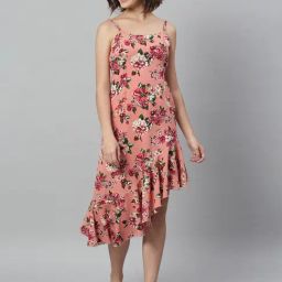 KASSUALLY Pink Floral Print High-low Dress-image-38