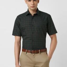 Van Heusen Green Cotton Regular Fit Checks Shirt-picture-14