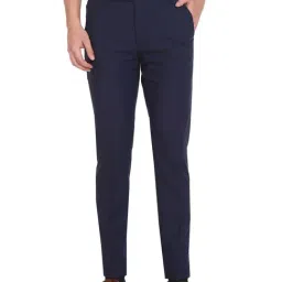 Arrow Navy Slim Fit Checks Trousers-picture-37