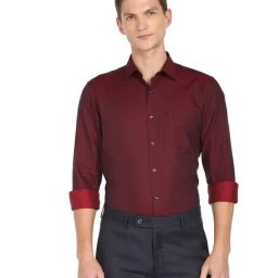 Arrow Dark Red Cotton Regular Fit Texture Shirt-image-39