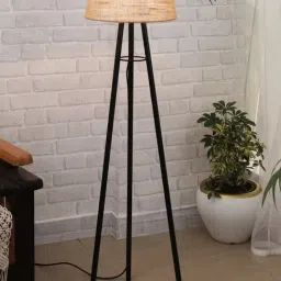 Homesake Beige & Black Metal Tripod Floor Lamp - Set of 1-6