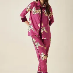 The Kaftan Company Light Purple Printed Shirt With Pyjamas-picture-2