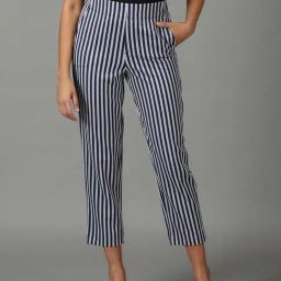 showoffff SHOWOFF Navy Striped Straight Fit Mid Rise Trousers-picture-38