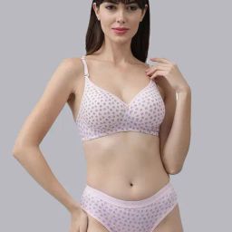 AROUSY Pink Cotton Printed Bra Panty Set-image-26