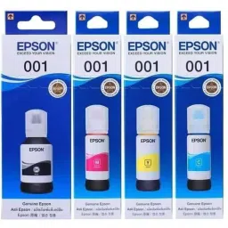 Epson Original 001 Ink Bottle Black (127 ml), Cyan,Magenta,Yellow-70 ml Each (Pack of 1 Set)-0