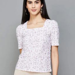 Code by Lifestyle Off-White Printed Top-image-91