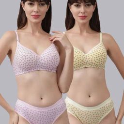 AROUSY Pink & Yellow Cotton Printed Bra Panty Set - Pack Of 2-image-81
