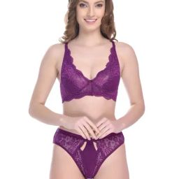 AROUSY Purple Cotton Self Pattern Bra Panty Set-image-54