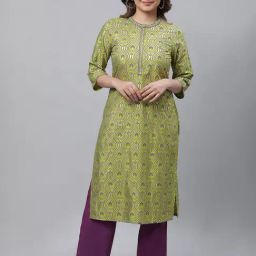 Aurelia Green Regular Fit Printed Kurta-image-67