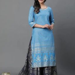 Aurelia Blue Regular Fit Printed Kurta-image-11
