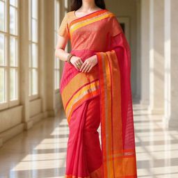Anouk Rustic Striped Silk Cotton Handloom Banarasi Saree-picture-20