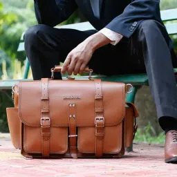 Louis Stitch Tan Leather Medium Multifunctional Executive Briefcase-image-10