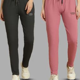 Vimal Jonney Grey & Pink Regular Fit Mid Rise Trackpants-image-56