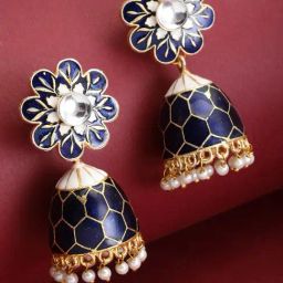 Panash Blue & Gold Plated Meenakari Jhumki Earrings-16