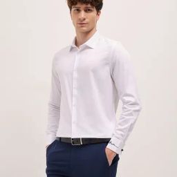 The Bear House White Cotton Tailored Fit Solid Formal Shirt-image-68