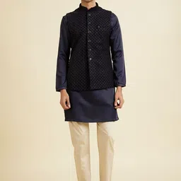 Manyavar Embroidered Velvet Mandarin Collar Nehru Jacket-image-22