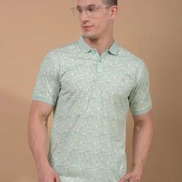 Crimsoune Club Green Blended Slim Fit Floral Polo T-Shirt-image-87