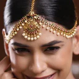Rubans Gold-Tone Plated Pink & Green Matha Patti for Women-picture-25