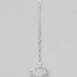 Rubans Rhodium Plated White Maang Tikka for Women-picture-4