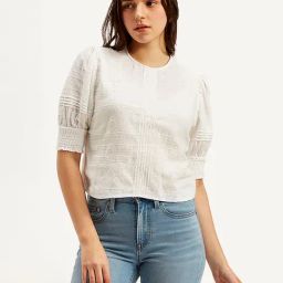 Levi's White Cotton Regular Fit Textured Top-picture-24