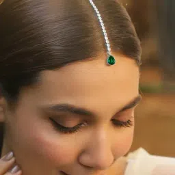 Rubans Gold-Tone Plated Green Maang Tikka for Women-picture-29