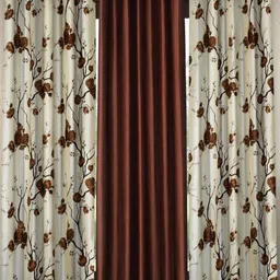 BELLA TRUE Brown & White 3 Pieces Floral Printed Window Curtains-image-12