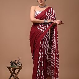 Crafts Moda Geometric Printed Pure Cotton Bagru Saree-5