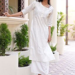 Libas Women White & Silver Striped Kurta-11