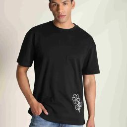 Bene Kleed Black Cotton Loose fit Print T-Shirt-image-28