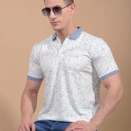 Crimsoune Club Blue Blended Slim Fit Printed Polo T-Shirt-image-15