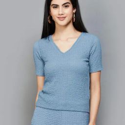 Code by Lifestyle Blue Self Pattern Top-image-3