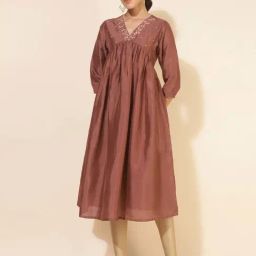 Janasya Brown Embroidered A Line Kurta-picture-13