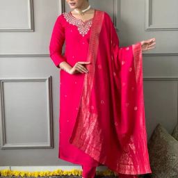 Black Scissor Red Embroidered 3/4th sleeve Kurta Sets-image-6