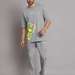 Griffel Grey Cotton Loose Fit Printed Co-Ord Set-image-9